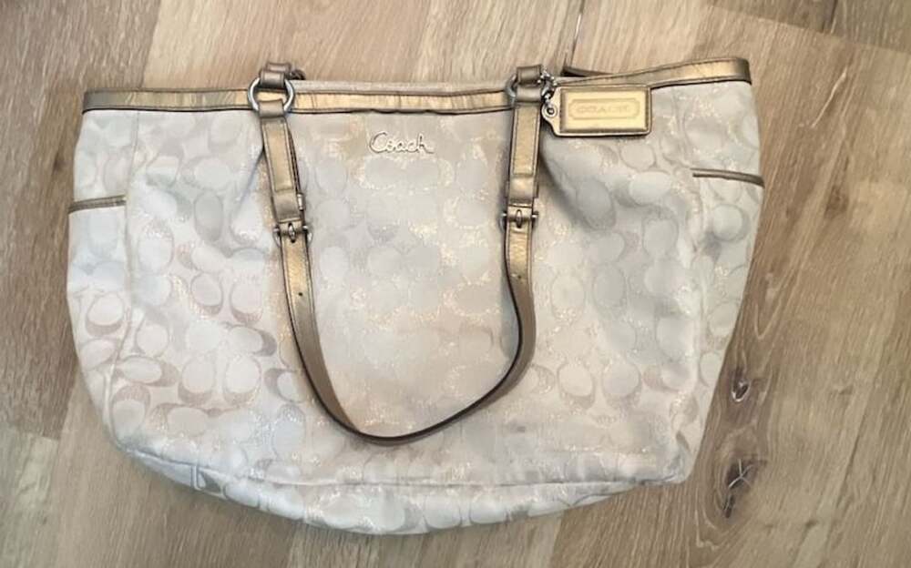 Coach East West Gallery Metallic Khaki Gold Purse Tote Handbag